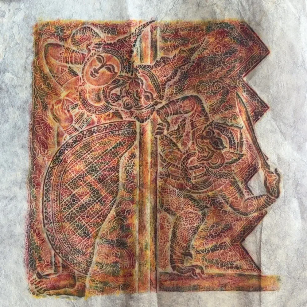 Thai Temple Rubbing Handmade Paper Classical Dancer Guardian Wall Art